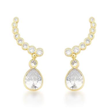 Imagem de Brinco Earcuff Cravejado e com Pingente Oval Banhado a Ouro 18k - Atra