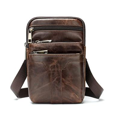 Imagem de Bolsa de ombro masculina de couro para celular, impermeável, bolsa mensageiro, bolsa tiracolo com alça de cinto, carteira, Óleo de café
