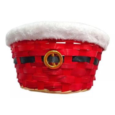 Imagem de Cesta De Natal 24cm X 10cm Decorada Cinto Do Papai Noel - AHL Comércio