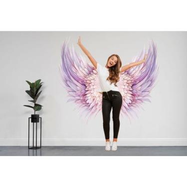Imagem de adesivo de parede asas aquarela tons de lilás para foto - Adesivos Kig