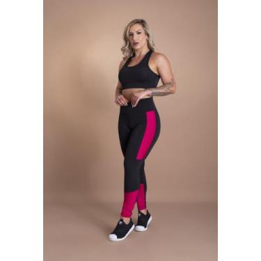 Imagem de Conjunto Fitness Feminino Calça Legging Cintura Alta Faixa Lateral E T