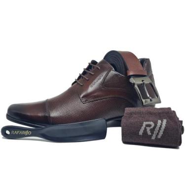 Imagem de Kit 4 Em 1 Sapato Social Masculino Rafarillo Alth Em Couro Marrom Aume