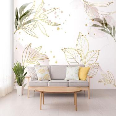 Imagem de Papel de Parede Folhagem Plantas Dourado e Verde 9m² - Quartinhos