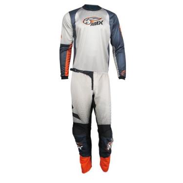 Imagem de Conjunto Roupa Amx Silver C/ Bolso Calça Camisa Trilha Enduro, Laranja