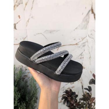 Imagem de Papete Plataforma Alta Sandália Feminina Flatform Anabela 3 Tira Z Str