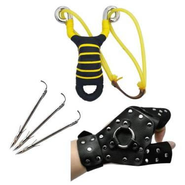 Imagem de Kit Completo Estilingue 3 Lanças De Aço E Luva Protetora Pesca - Cmik