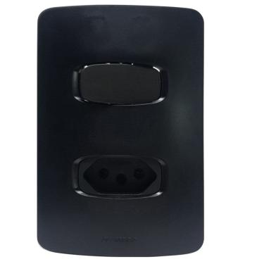 Imagem de Conjunto Interruptor Simples + 1 Tomada 10A Gracia Maxx Alumbra Preto
