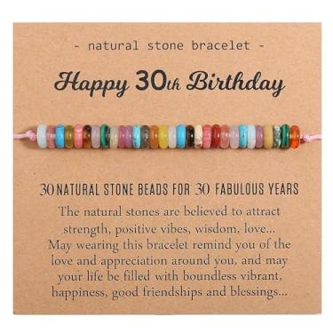 Imagem de Pulseira de aniversário de amizade com contas coloridas, corda tecida de pedra natural, melhor presente para filha, mãe, avó, amiga, joia de pulso elástica delicada, Large, Liga metálica, Sem Pedra