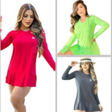 Imagem de Kit 3 Saídas de Praia Vestido feminino proteção solar UV 50+ FPS - For