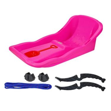 Imagem de Dynwave 35 polegada trenó de neve downhill trenó neve luge multifuncional grande tobogã brinquedo de neve para gramado jardim quintal esportes ao ar livre, Rosa Vermelha
