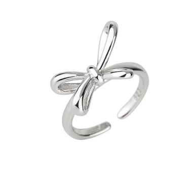 Imagem de Anéis delicados com laço aberto para mulheres, prata moderna/laço dourado promessa de empilhamento ajustável, anéis de dedo fofos, joias de amizade, presentes de aniversário e dia dos namorados para