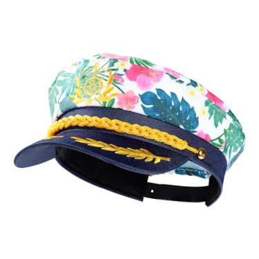 Imagem de KESYOO Boné Admiral Captain Hats Pink Flower Sailor Costume Boné Ajustável Azul Marinho para Mulheres Homens, Conforme mostrado., tamanho �nico