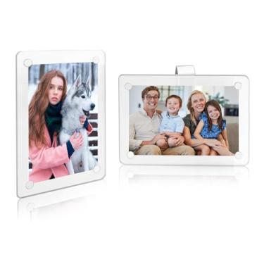 Imagem de QEEYON 2 porta-retratos de acrílico, 6 x 9 cm, porta-retratos magnéticos para viseira de sol de carro com clipes, moldura magnética de geladeira dupla face para Fujifilm Instax Mini