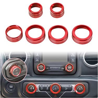 Imagem de Voodonala Controle de ar condicionado farol console central interruptor botão acabamento interior acessórios para Jeep Wrangler JL JLU 2018-2023+ Gladiador JT caminhão vermelho liga de alumínio (serve