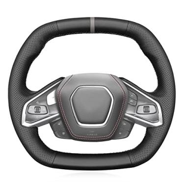 Imagem de MEWANT Capa de volante de couro real costurada à mão para Chevrolet Stingray Z06 Corvette (C8) 2020-2022