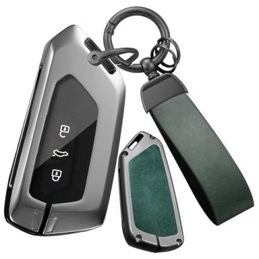 Imagem de HIBEYO Capa de chaveiro compatível com acessórios de chave VW Volkswagen ID3 ID4 MK8 Golf 8 GTI Skoda Octavia Alloy & Leather Key Shell com chaveiros - verde