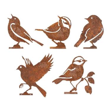 Imagem de Baoblaze 5 pçs enferrujado pássaros decorações metal pássaro silhueta feriado ferro artesanato cerca topper decoração ornamentos de jardim para pátio pátio, Style a