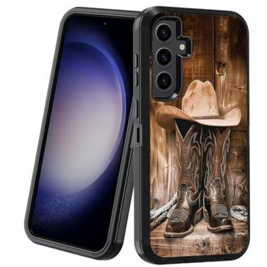 Imagem de BXIKEOPIU Capa para Samsung Galaxy S24, resistente, 3 camadas, à prova de choque, à prova de poeira/queda, capa protetora robusta para Samsung Galaxy S24 5G (2024), botas e chapéu de cowboy ocidental