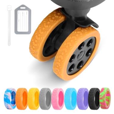 Imagem de DIGIGRE Capas de roda de bagagem, 8 peças de silicone para rodas giratórias de 5 a 6,6 cm, resistentes ao desgaste, antiruído para bagagem, malas ou rodas de cadeira de escritório, Laranja, 0.58 x 2.1