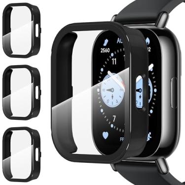 Imagem de Suoman Pacote com 3 capas para Redmi Watch 5 Lite, [antiarranhões], protetor de tela de vidro temperado, capa protetora de policarbonato rígido completo - preto + preto