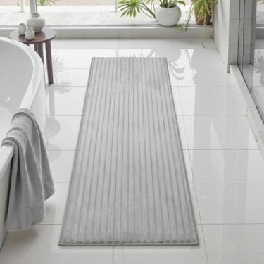 Imagem de Uphome Tapete de corredor de banheiro, tapete de banho longo cinza de borracha antiderrapante, macio lavável na máquina absorvente tapete de banheiro de secagem rápida para banheira, chuveiro, chão