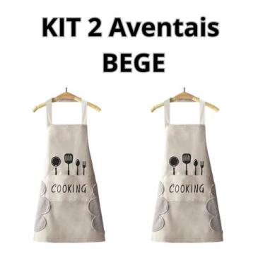 Imagem de Kit com 2 aventais Avental Chef de Cozinheiro Unissex Bege - Shark Blu