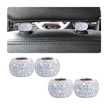 Imagem de Osilly Colares de encosto de cabeça para carro, 4 peças de decoração de colares de descanso de cabeça de carro, acessórios interiores de diamante de cristal de strass para descanso de cabeça automático, pingentes de cristal para carro SUV caminhão (Cor AB)