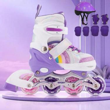 Imagem de Patins Infantil Roller Inline Ajustável Com Led E Proteção Criança  Me
