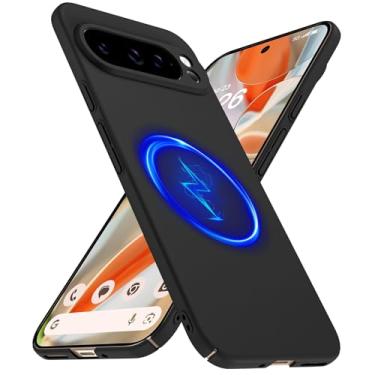 Imagem de GRECAZO Capa fina magnética adequada para Google Pixel 9 Pro XL (2024) [compatível com Magsafe] Capa rígida ultrafina leve durável minimalista fosca à prova de choque antiderrapante anel preto
