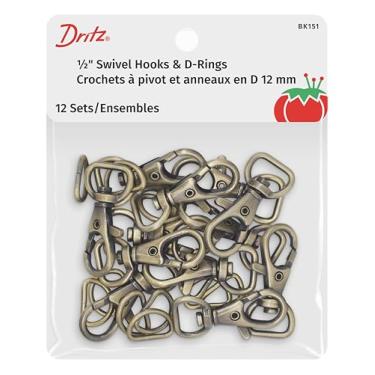 Imagem de Dritz Ganchos giratórios e anéis D 1,27 cm em latão antigo bolsa e acessórios de sacola, 1,27 cm, 12 unidades