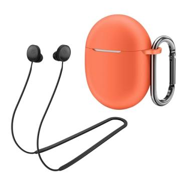 Imagem de Capa para Pixel Buds Pro 2 (2024), alça antiperda, capa de silicone com chaveiro, cordão esportivo para mulheres, homens, meninas e meninos, compatível com Google Pixel Buds Pro 2 (capa laranja coral