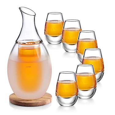 Imagem de ZENS Conjunto de copos de saquê, copos de saquê de 250 ml com 6 copos de saquê para vinho japonês mais quente ou frio com porta-copos de pedra, conjuntos de presente