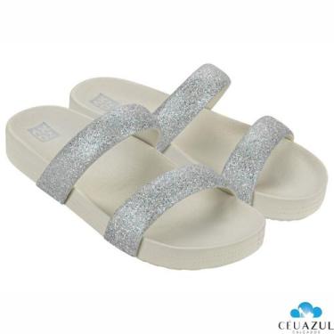 Imagem de Sandália Feminina Pepete Zaxy Bestie Duas Tiras Glitter Conforto, Off 