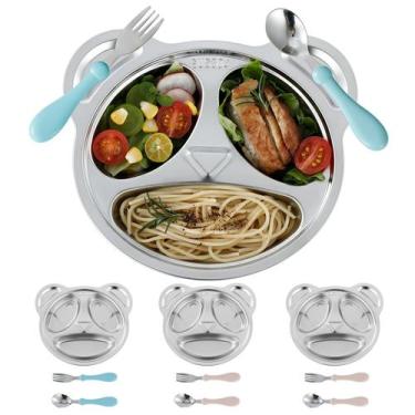 Imagem de Conjunto de Pratos e Utensílios de Aço Inoxidável para Crianças (4 Peç