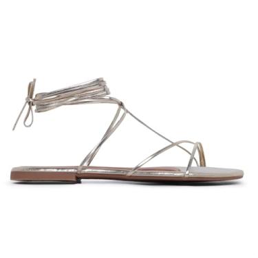 Imagem de Sandália Rasteira Feminina Flat De Tiras Dourada Metalizada (34)