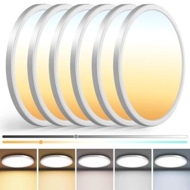 Imagem de zemty Pacote Com 6 Luminárias De Teto De 13 Polegadas, 3000K/3500K/4000K/5000K/6500K, Luz De Teto Embutida Led Ajustável, 2400Lm, 24W, Lâmpada Plana Redonda Para Cozinha, Banheiro, Quarto, Branco