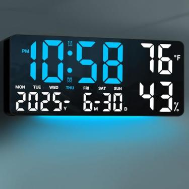 Imagem de MASHI Relógio De Parede Digital Grande De 13,8" Com Controle Remoto, Alarme Duplo Com Tela Grande De Led, Luz Noturna, Umidade, Data, Semana, Temperatura Para Sala De Estar, Quarto, Decoração, Prese