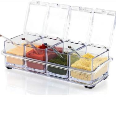 Imagem de Porta Condimentos Acrílico 4 Potes Transparente - Organize sua Cozinha