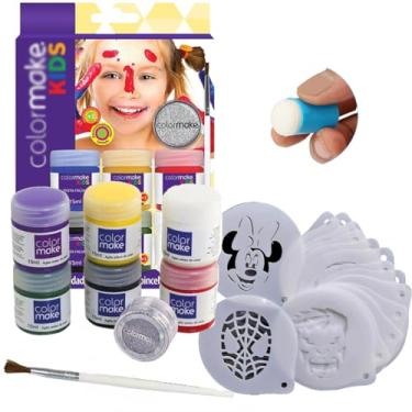Imagem de Kit pintura facial 30 Stencil +Tintas Pincel Glitter batedor dedo Pintar Rosto