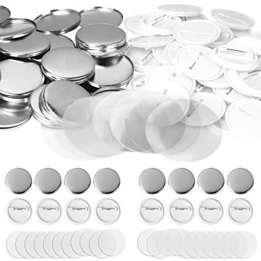 Imagem de 100 peças de crachá de botão em branco para máquina de fazer botões, conchas de metal, capa traseira de plástico e componentes transparentes de Mylar, materiais de artesanato DIY para presentes,