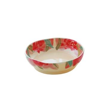 Imagem de Conjunto de tigela e prato de cerâmica vintage Iris, xícara de café para chá da tarde em casa - prato de 20 cm de profundidade/vermelho