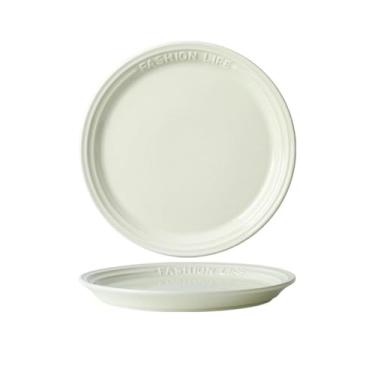Imagem de Pratos de cerâmica de artesanato em relevo branco trufa, pratos simples, utensílios de mesa domésticos coloridos sob o esmalte - prato raso de 25,4 cm