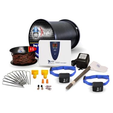 Imagem de Cerca elétrica para cães persistentes – 2 cães 127 metros de fio de limitação resistente de grau profissional para cerca de animais de estimação de 1/3 acre e 8 níveis de correção para acomodar cães maiores e mais persistentes