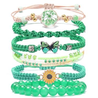 Imagem de DS Pulseiras de contas de corda para meninas adolescentes, delicadas e fofas, margaridas de borboleta, conjunto de flores eternas para mulheres, meninas, ajustável, pulseira de amizade, joias de