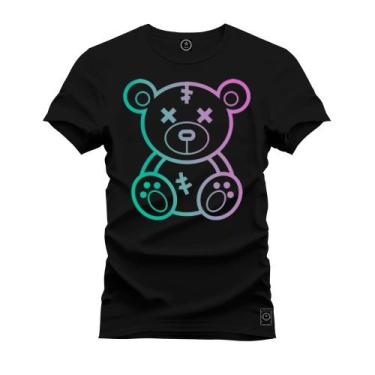 Imagem de Camiseta Estampada Tamanho Grande Plus Size Neon Urso - NoBrand, Preto