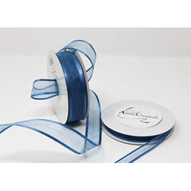 Imagem de Fita de organza AmoreCreations de 2,2 cm x 7,6 m com acabamento acetinado para presentes de chá de bebê de casamento, faça você mesmo, artesanato, bailarina, varinhas e mais - cores garantidas pela AmoreCreations, Misty Blue, 7/8 Inches, 1