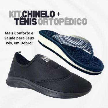 Imagem de Kit Tênis Adulto Feminino e Masculino e Chinelo Ortopédico Massageador