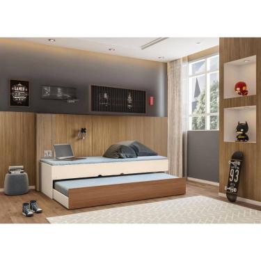 Imagem de Bicama Cama com Auxiliar Solteiro Off White Amadeirado Chiara - Phoenix Baby