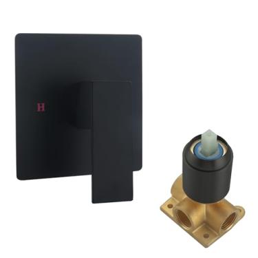 Imagem de COXOVAY Válvulas de chuveiro de função única para montagem na parede, kit de acabamento de válvula de manípulo único de latão kit de válvulas misturadoras de chuveiro quadradas, válvula áspera, preto