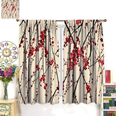 Imagem de Cortinas japonesas, flores da natureza, flores de cerejeira, impressão artística, tratamentos de janela para quarto, sala de estar, cozinha, bege, decoração moderna, conjunto de 2 painéis, tamanho